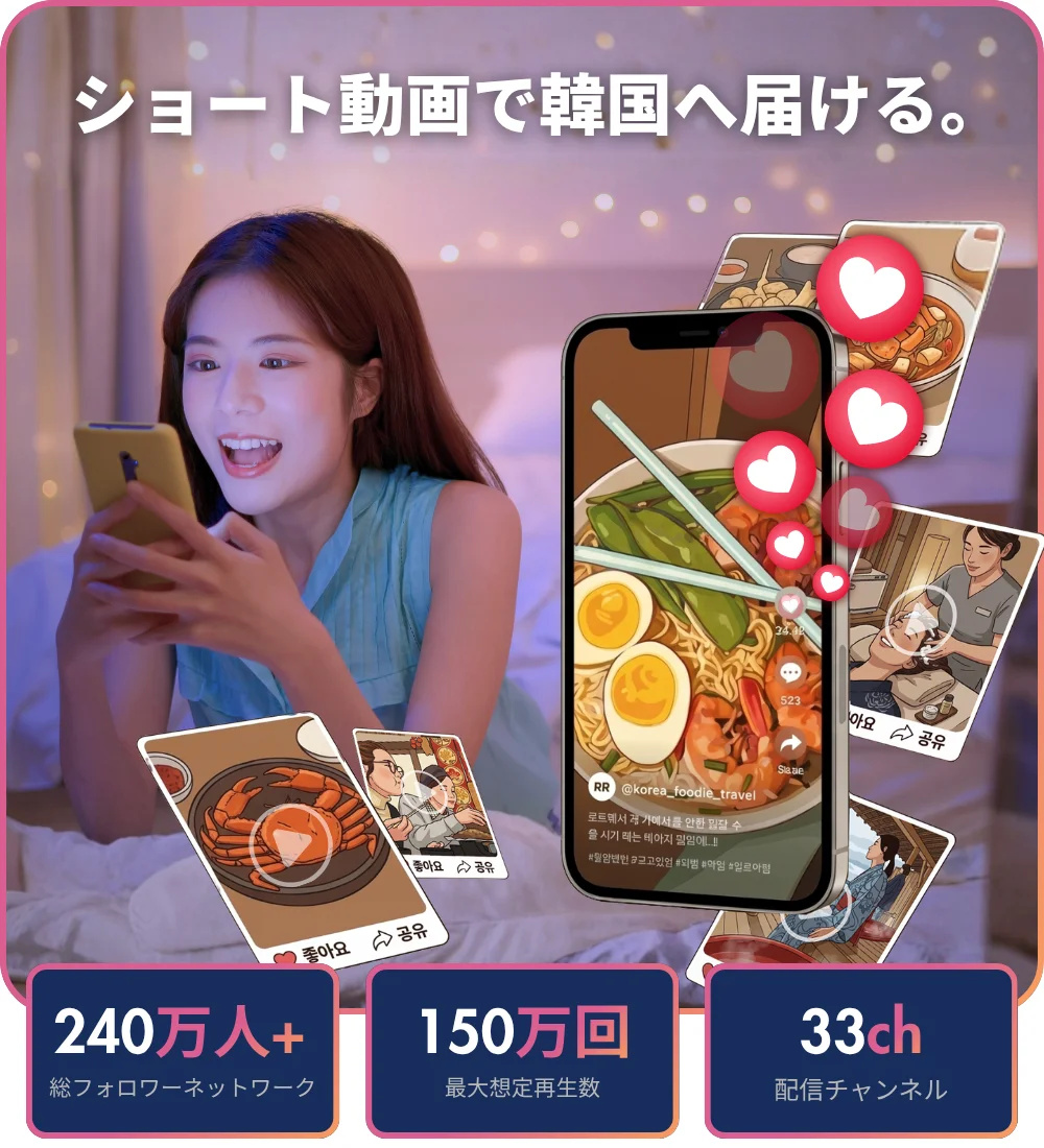 ショート動画で韓国へ届ける。|ジャパンチケットの韓国向けSNSマーケティングサービス