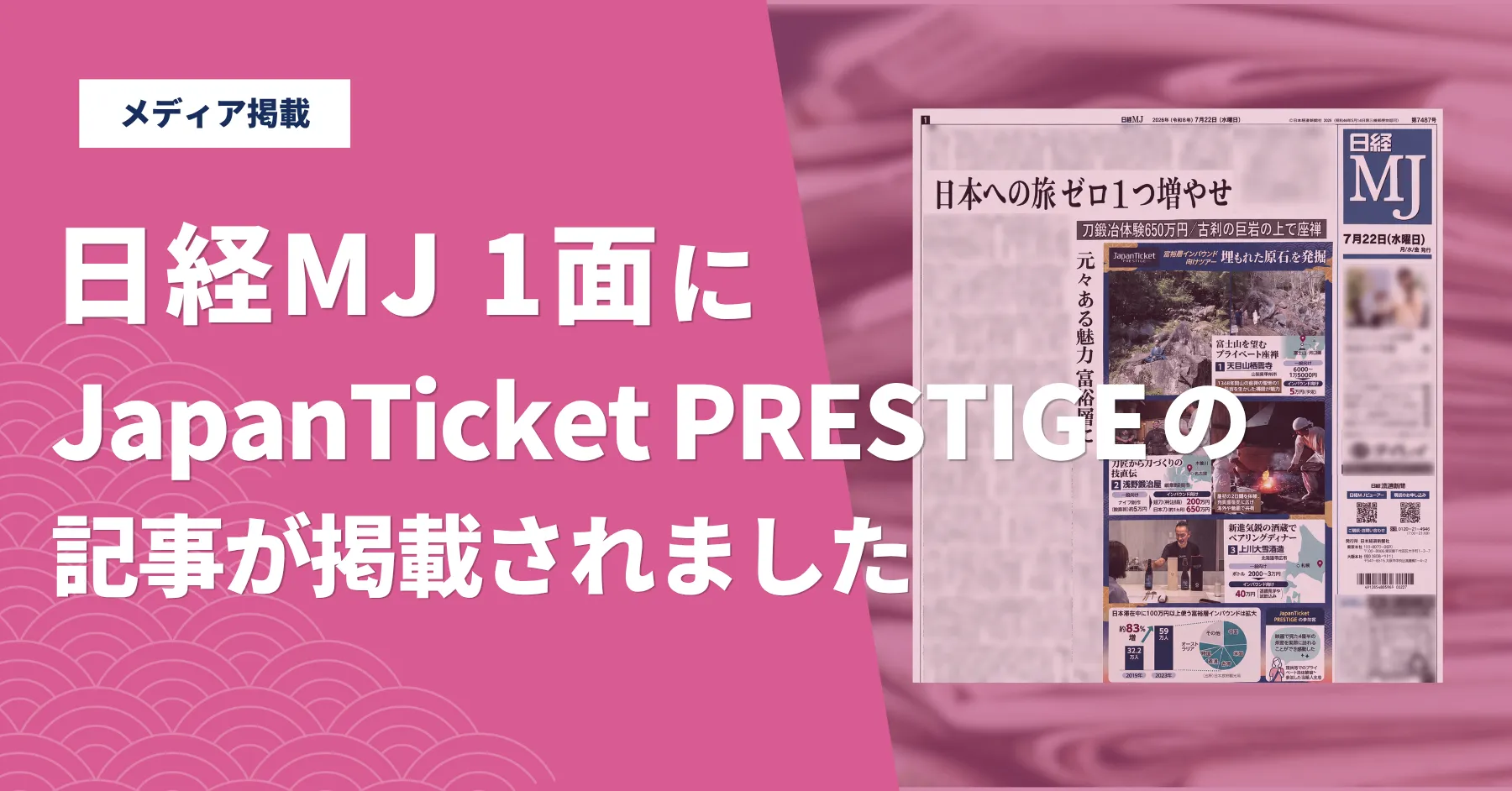 【メディア掲載】日経MJの1面にJapanTicket PRESTIGEに関する記事が掲載されました